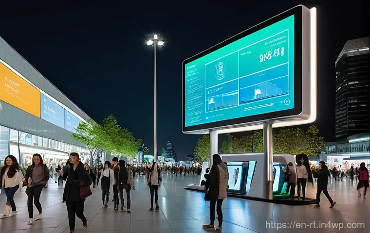 스마트시티 디자인의 효과적인 커뮤니케이션 전략 - **Prompt:** A vibrant, sun-drenched urban community center in a modern smart city. Diverse residents...