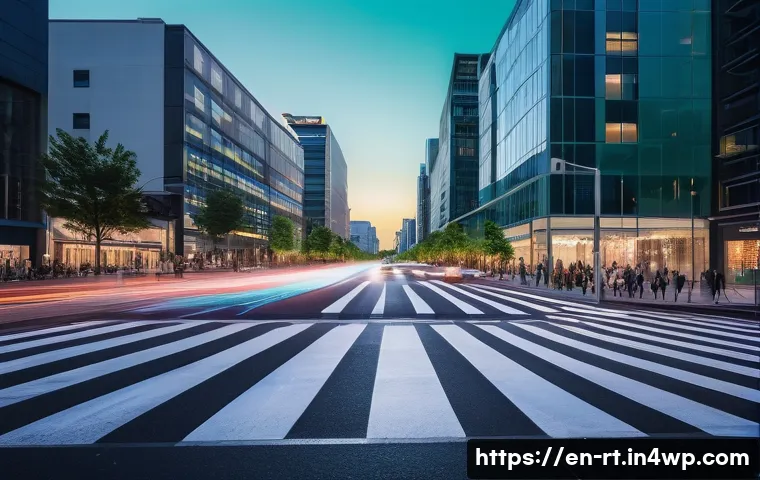 스마트시티 디자인에서의 교통 시스템 통합 - **Prompt:** A bustling, modern city intersection at dusk, showcasing AI-powered predictive traffic m...