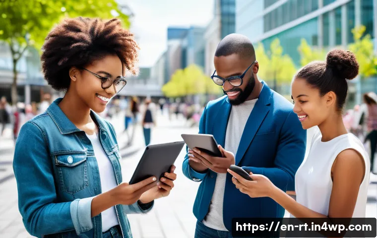 스마트시티 디자인의 정책적 지원 방안 - A diverse group of urban citizens actively engaging with a futuristic digital participatory platform...